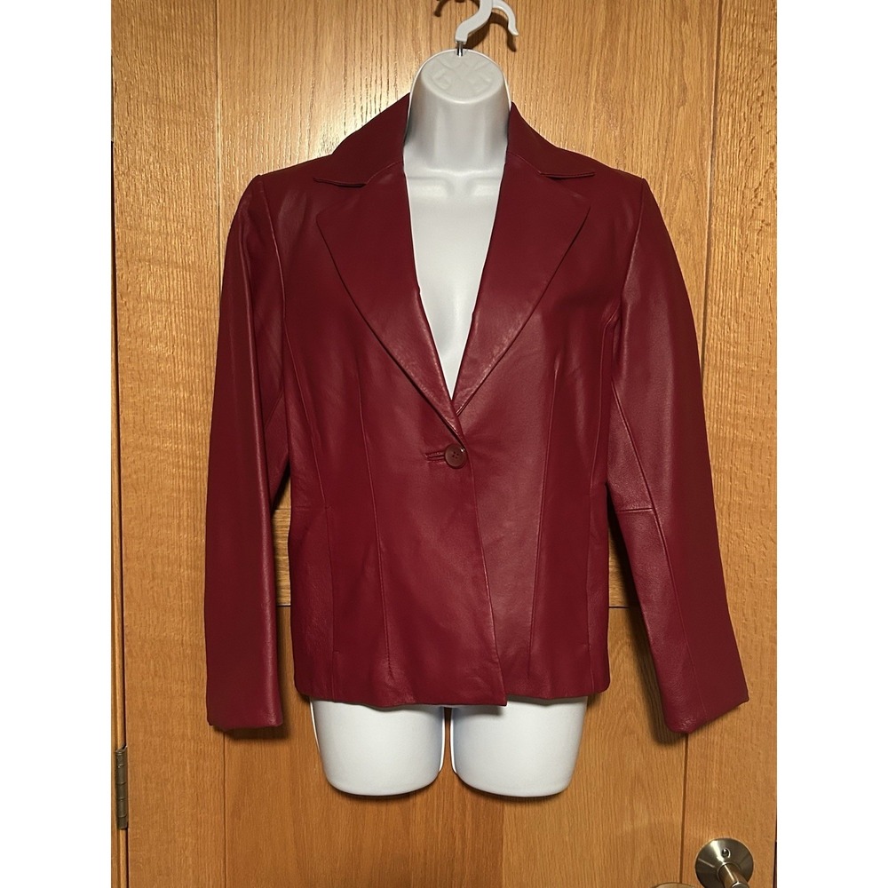 NEW Vintage Y2K Studio Y Cherry Red Leather Chic Blazer Jacket Women's Size S
